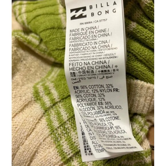 Billabong Womens Clare Ribbed Stripe Knit Sweater Size Small Green And Cream - Picture 3 of 3